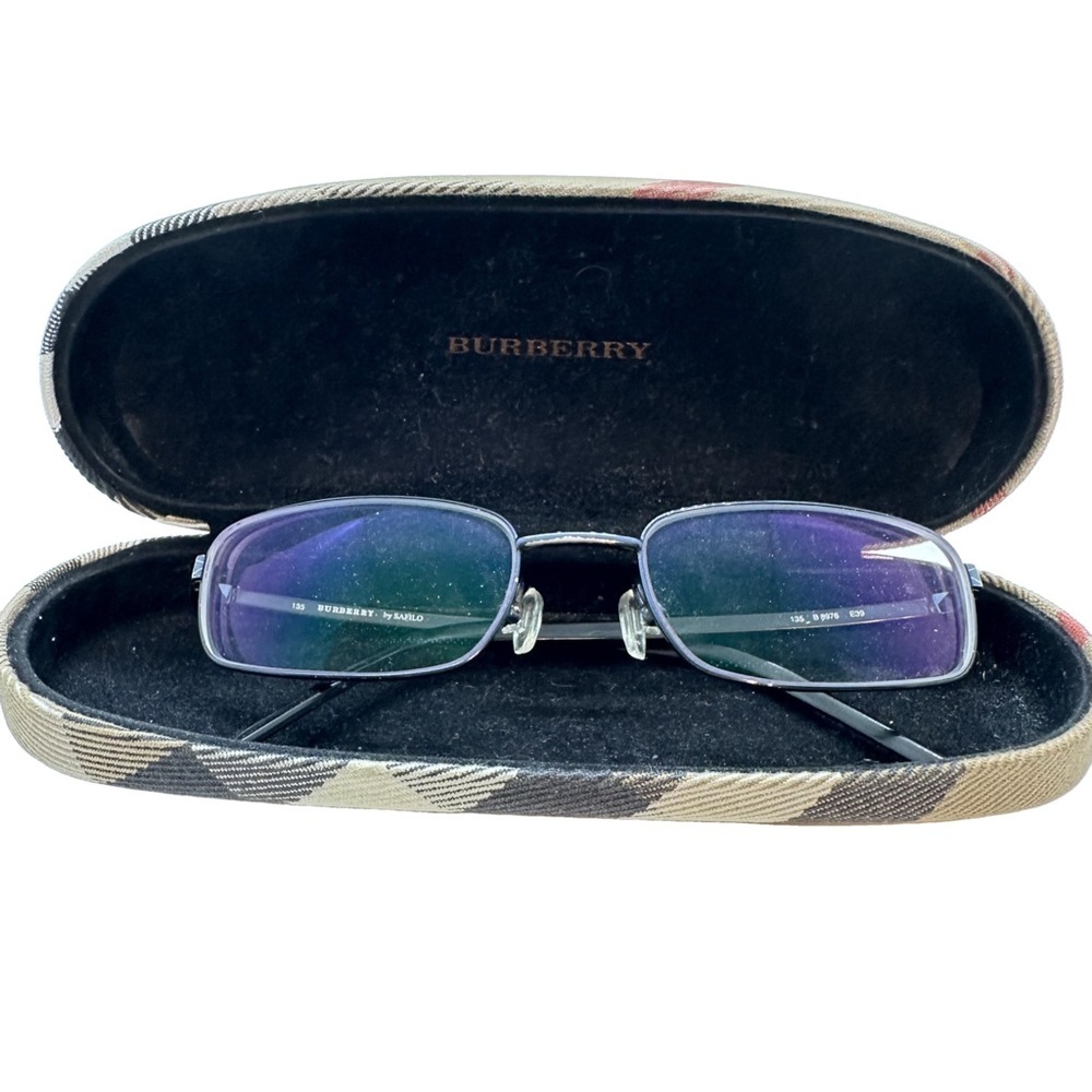 Burberry Eyeglasses Frame Blue Black Polished Metal Full Rim Italy 51[]20 135